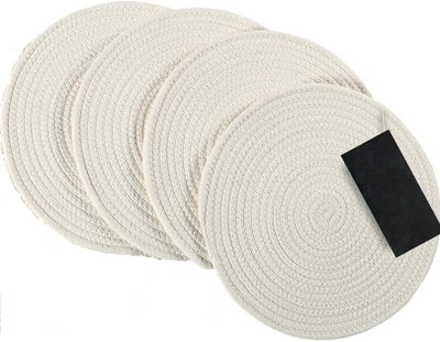 Textile and Beyond Round Pack of 4 Table Placemat(White, Cotton)