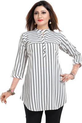 Rajori Casual Striped Women White Top