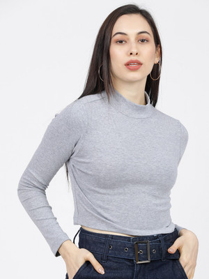 Tokyo Talkies Casual Solid Women Grey Top