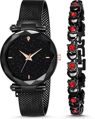 R1O girls watches for women watches stylish branded new fashion latest design 2021 Stylish 4 Point diamond Studded New Arrival Luxurious Looking Starry Sky Magnetic Watch Wrist Style Fancy Bracelet Women Watches Ladies Wristwatch for Girls Analog Fashion Female Clock Gift with Magnet Mash Strap Plat