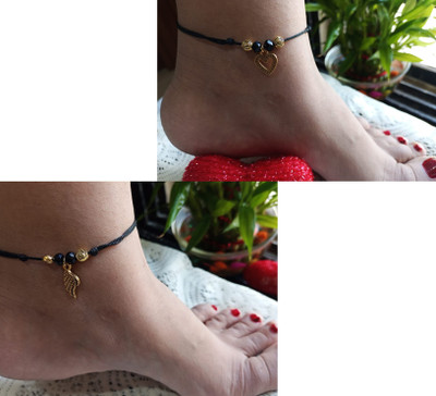 MS ENTERPRISE Thread Anklet, Fancy Anklet Cotton Dori Anklet ,leaf aenklet and heart anklet set of 2 anklet Cotton Dori Anklet(Pack of 2)
