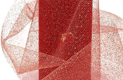Tiptop Decoration Premium Net Fabric Mesh Glitter Cloth (5 Meters) (Width:-25 Inch) (Imperial Red)