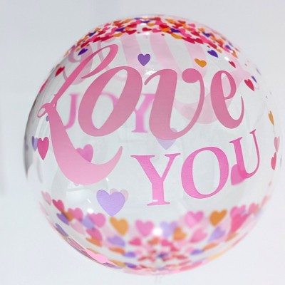 Hippity Hop Printed Transparent Love You Pink Printed Multicolor Bobo Balloon for Birthday/Anniversary/Wedding/ Baby Shower/Christmas Party Decorations/Party Balloon(Multicolor, Pack of 1)