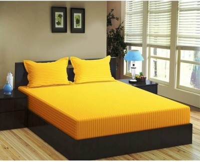 gbl impex 144 TC Microfiber King Striped Flat Bedsheet(Pack of 1, Yellow)