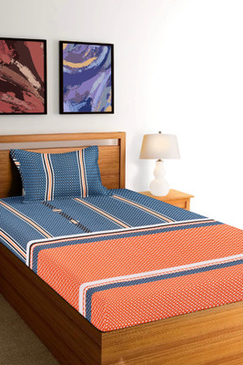 RUSTIC LINEN 145 TC Polycotton Single Geometric Flat Bedsheet(Pack of 1, Multicolor)
