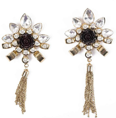 Mohan Shoppe Black-Golden color Flower Shape Brooch With Stones Brooch(Black)