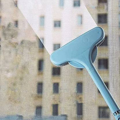 TRK IMPEX Window Mesh Cleaner Window Glass Cleaner brush with Long Handle and Cleaner Tool Sponge Wet and Dry Brush(Blue)