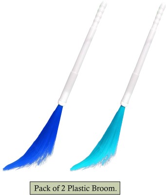 Cyber Sales (Pack of 2) Washable Plastic Broom Longlasting broom. plastic phool jhadu Plastic, Silicone Wet and Dry Broom(Blue, 2 Units)