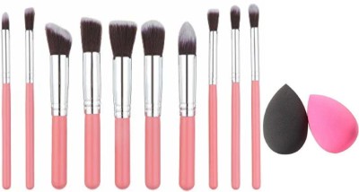 Bingeable Foundation Brush Make Up Brushes, 10Pcs Natural Professional Makeup Brushes Set Foundation Blending Brush Tool Cosmetic Kits Makeup Set Brushes+ Makeup Sponge Puff 2 Pcs(Pack of 10)