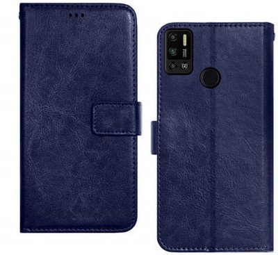 ELEF Flip Cover for Tecno Spark 6 Air Premium Leather Card Pockets Wallet & Stand Shock Proof Case 360 Protection(Blue, Dual Protection, Pack of: 1)