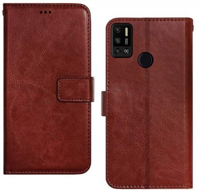 ELEF Flip Cover for Tecno Spark 6 Air Premium Leather Card Pockets Wallet & Stand Shock Proof Case 360 Protection(Brown, Dual Protection, Pack of: 1)