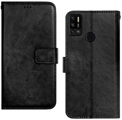 ELEF Flip Cover for Tecno Spark 6 Air Premium Leather Card Pockets Wallet & Stand Shock Proof Case 360 Protection(Black, Dual Protection, Pack of: 1)
