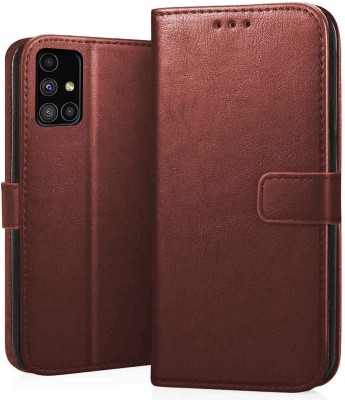 VOSKI Wallet Case Cover for Samsung Galaxy M31s Flip Cover Premium Leather with Card Pockets Kickstand 360 Degree Protection(Brown, Dual Protection, Pack of: 1)