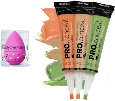Prefetto COSMO HD Pro Conceal Concealer Multi-Purpose (Orange+Yellow+Green) and Washable Powder Puff/Sponge/Blender For All Womebs Multi Purpose Face makeup combo use(4 Items in the set) Prefetto COSMO HD Pro Conceal Concealer Multi-Purpose (Orange+Yellow+Green) and Washable Powder Puff/Sponge/Blender For All Womebs Multi Purpose Face makeup combo use(4 Items in the set)