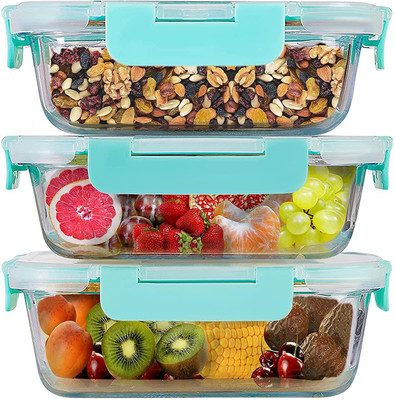 Flipkart SmartBuy Glass Utility Container  - 640(Pack of 3, Blue)