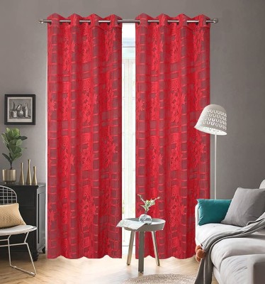 Radha Enterprises 274 cm (9 ft) Net Semi Transparent Long Door Curtain (Pack Of 2)(Floral, Maroon)