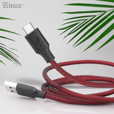 ZINUX USB Type C Cable 3 A 1.2 m copper braiding Premium Double Nylon Braided Type-C Cable for One plus, Samsung, Xiomi Edition USB Cable | Data Sync Cable | Rapid Quick Dash Fast Charging Cable | Charger Cable.(Compatible with One plus, Samsung, Xiomi, Red, One Cable)