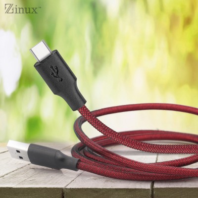 ZINUX USB Type C Cable 3 A 1.2 m copper braiding Premium Double Nylon Braided USB To TYPE-C Cable For ANDROID Mobile(Compatible with One plus, Samsung, Xiomi, Red, One Cable)