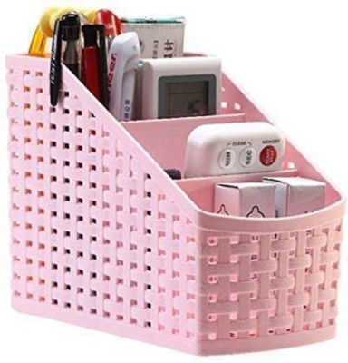 PuthaK 4 Compartments plastic 4 Compartments Bolt Virgin Plastic Multi utility Desk Organizer(Pink)