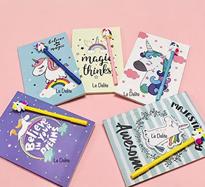 Le Delite Unicorn Diary with Unicorn Gel Pen Regular Diary Ruled 50 Pages(Multicolor, Pack of 5)