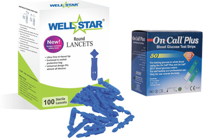 Wellstar ROUND Glucometer Lancets (100) with ONCALL PLUS 50 Test Strips Glucometer Lancets(100)