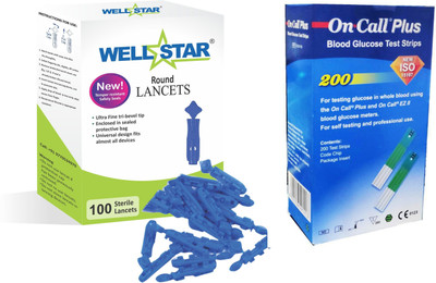 Wellstar ROUND Glucometer Lancets (100) with ONCALL PLUS 200 Test Strips Glucometer Lancets(100)