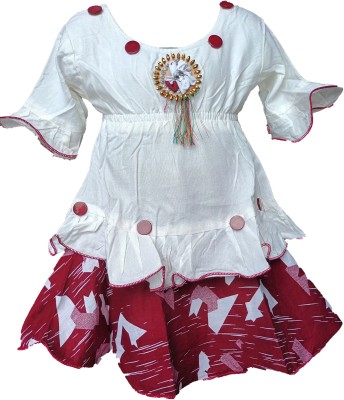 any time fashion Baby Girls Midi/Knee Length Casual Dress(Maroon, 3/4 Sleeve)