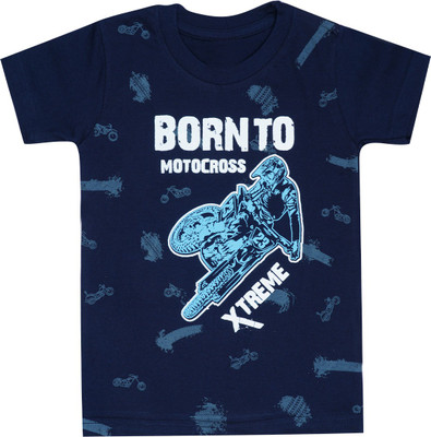 Biffy and Luffy Boys Typography, Printed Cotton Blend Regular T Shirt(Blue, Pack of 1)