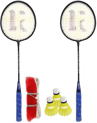 KNK Single Shaft Badminton Racket Pack Of 2 Piece With 3 Piece Nylon Shuttle And Badminton Net Badminton Kit