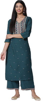 RANGRITI Women Embroidered Straight Kurta(Light Green)