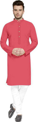 fshway Men Solid Straight Kurta(Pink)