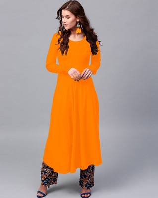 ZYXA Women Solid Anarkali Kurta(Orange)