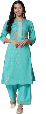 RANGRITI Women Embroidered Straight Kurta(Green)