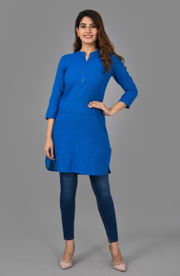 AAYUMI Women Solid A-line Kurta(Blue)