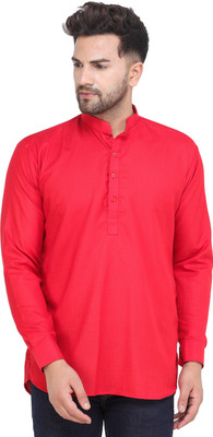 MAG Men Solid Straight Kurta(Red)