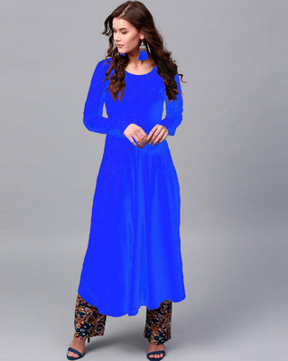 ZYXA Women Solid Anarkali Kurta(Blue)