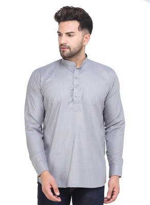 MAG Men Solid Straight Kurta(Grey)