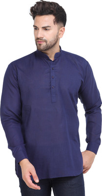 MAG Men Solid Straight Kurta(Blue)