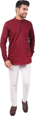 HARLEYHANS PREMIUM COLLECTION Men Solid Straight Kurta(Maroon)