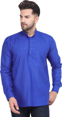 MAG Men Solid Straight Kurta(Blue)