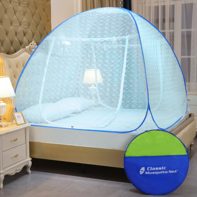 Classic Mosquito Net Polyester Adults Washable for Double Bed Queen Size Embroidery Machardani 30GSM Strong Mosquito Net(Full Blue, Tent)