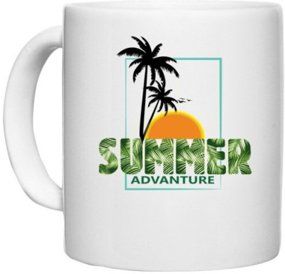 UDNAG White Ceramic Coffee / Tea 'Summer | Summer Adventure' Perfect for Gifting [330ml] Ceramic Coffee Mug(330 ml)