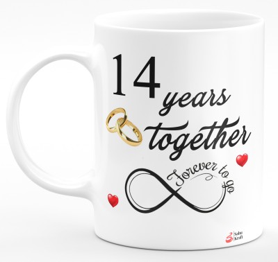 SAHU KRAFT Happy 14th Marriage Anniversary Printed Coffee , 14 Year Together Forever To Go , Best Anniversary Gift For Husband And Wife ,Hubby Wifey , Couple Ceramic Coffee Mug(330 ml)