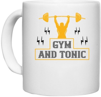 UDNAG White Ceramic Coffee / Tea 'Gym | gym and tonic' Perfect for Gifting [330ml] Ceramic Coffee Mug(330 ml)