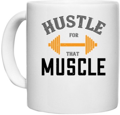 UDNAG White Ceramic Coffee / Tea 'Gym | hustel for that muscle' Perfect for Gifting [330ml] Ceramic Coffee Mug(330 ml)