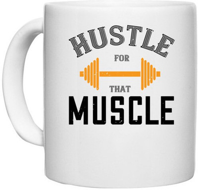 UDNAG White Ceramic Coffee / Tea 'Gym | hustel for that muscle' Perfect for Gifting [330ml] Ceramic Coffee Mug(330 ml)