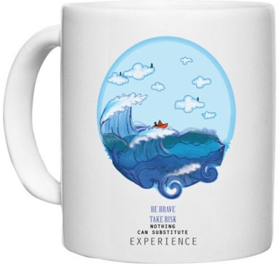 UDNAG White Ceramic Coffee / Tea 'Sea Tide | Be Brave Take Risk' Perfect for Gifting [330ml] Ceramic Coffee Mug(330 ml)