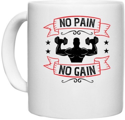 UDNAG White Ceramic Coffee / Tea 'Gym | no pain no gain' Perfect for Gifting [330ml] Ceramic Coffee Mug(330 ml)