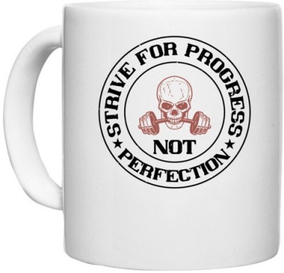 UDNAG White Ceramic Coffee / Tea 'Gym | strive for progress not perfection' Perfect for Gifting [330ml] Ceramic Coffee Mug(330 ml)