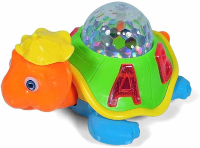 shinetoy Bump and Go Happy Turtle Toy with 3D Lights, Music and Projection(Multicolor)